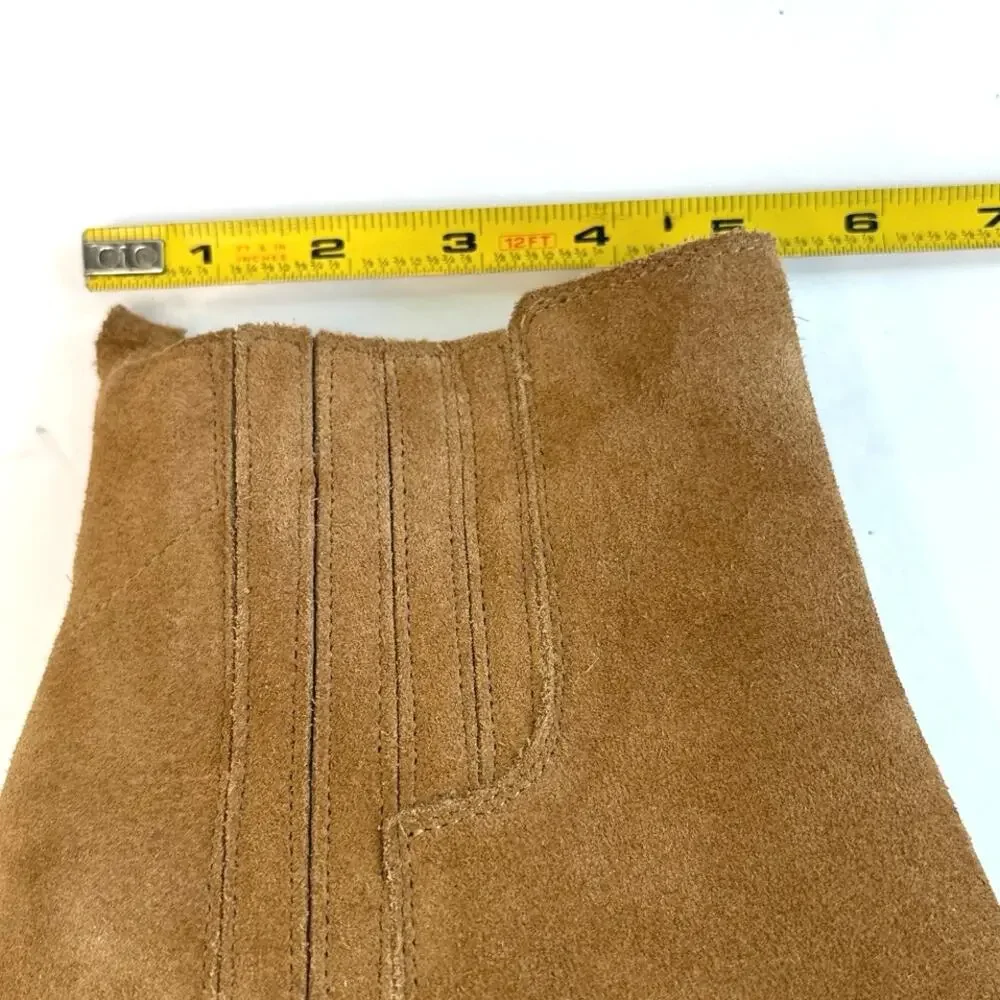 Marc Fisher Alva Camel Tan Suede Pointed Toe Block Heel Bootie Size 11